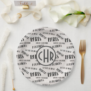 Assiettes En Carton Typographie Thème Français Monogramme Paris Pa