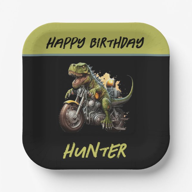 Assiettes En Carton Tyrannosaurus Rex Dinosaur Moto Anniversaire (Recto)