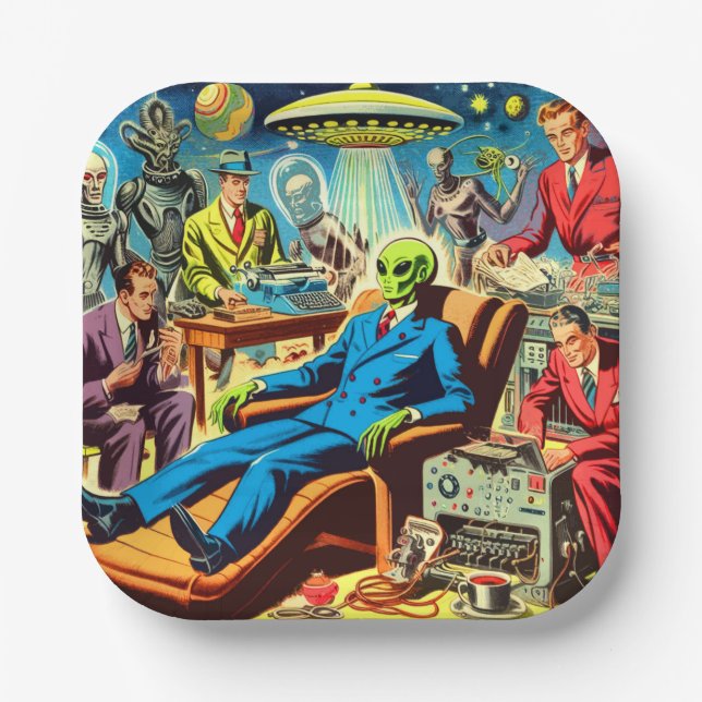 Assiettes En Carton Ufo Alien Sci-fi Retro Comics (Recto)