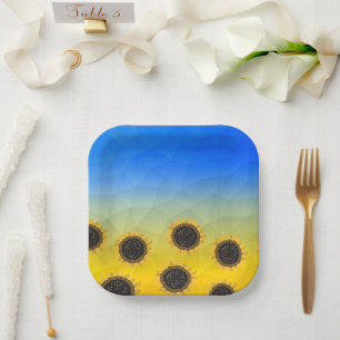Assiettes En Carton Ukraine jaune bleu géométrie maillage motif Fleurs