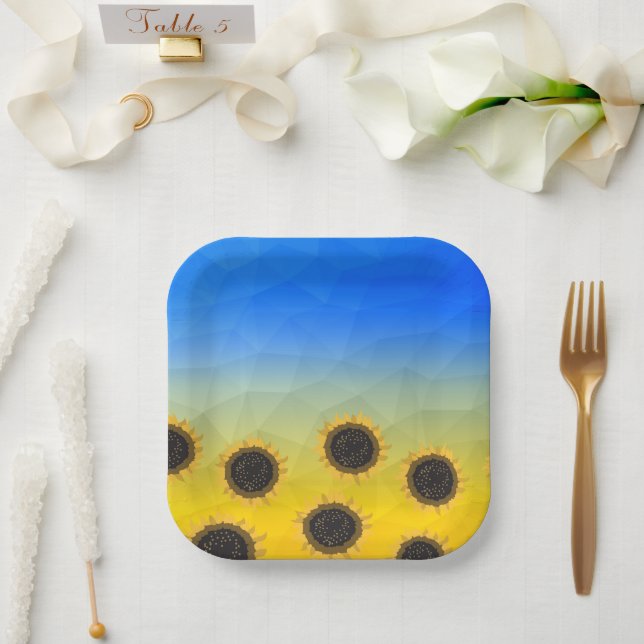 Assiettes En Carton Ukraine jaune bleu géométrie maillage motif Fleurs (Mariage)