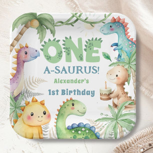 Assiettes En Carton Un A-Saurus Boy Dinosaur 1er anniversaire