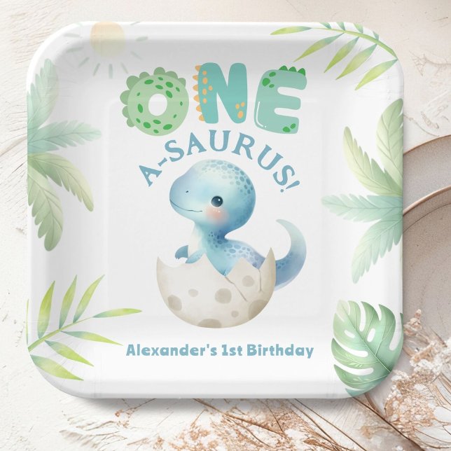 Assiettes En Carton Un A-Saurus Boy Dinosaur 1er anniversaire (Créateur téléchargé)