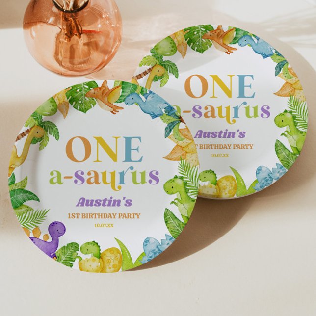 Assiettes En Carton Un A-Saurus Dinosaur 1ère fête d'anniversaire (Créateur téléchargé)