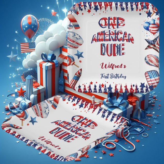 Assiettes En Carton Un Américain Dude 4 Juillet Rouge Blanc Bleu Anniv (One American Dude 4 July Red White Blue Birthday Paper Plates)