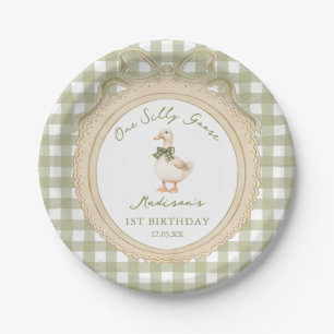 Assiettes En Carton Un anniversaire de 1 an Bow Gingham One Silly Goos