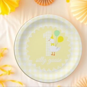 Assiettes En Carton Un anniversaire de 1 an de l'oie Gingham folle