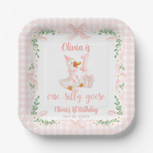 Assiettes En Carton Un arc-en-ciel d'oie rose Fleur 1er Anniversaire