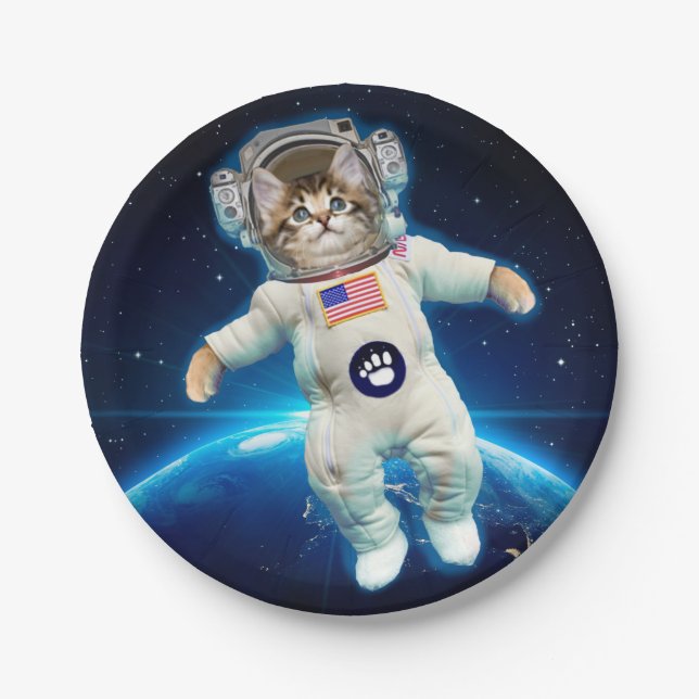 Assiettes En Carton Un astronaute de chat dans l'espace (Devant)