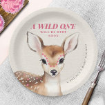 Assiettes En Carton Un Baby shower de cerfs en forme de  rose<br><div class="desc">Le thème du baby shower de la forêt inspiré Wild one rock n roll met en vedette le chevreuil pâle aux taches roses.</div>