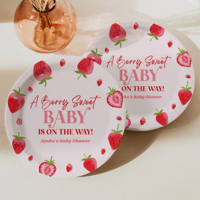 Assiettes En Carton Un Baby shower de fraise Berry Sweet Baby (Créateur téléchargé)