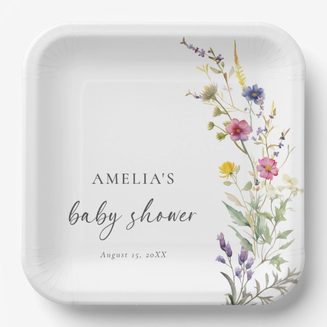 Assiettes En Carton Un Baby shower Floral Un Petit Fleur sauvage (Recto)
