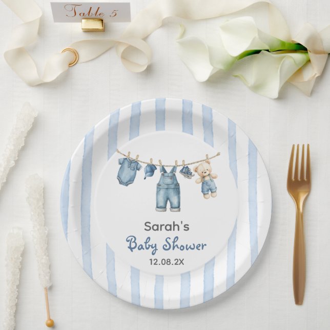Assiettes En Carton Un Baby shower Jean bleu (Mariage)