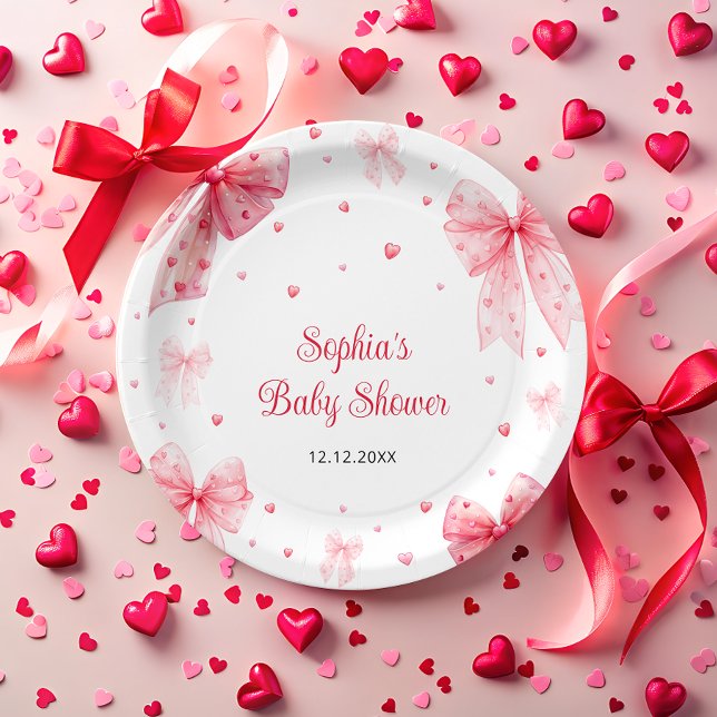 Assiettes En Carton Un Baby shower Rose Rouge Bow Un Peu Chéri (Créateur téléchargé)