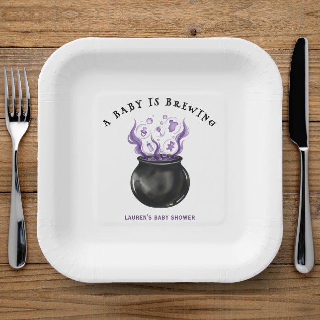Assiettes En Carton Un bébé brasse le Baby shower d'Halloween Cauldron (A Baby is Brewing Cauldron Halloween Baby Shower Paper Plates
)