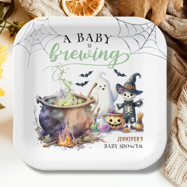 Assiettes En Carton Un bébé brasse le Baby shower d'Halloween vert Sag (Créateur téléchargé)