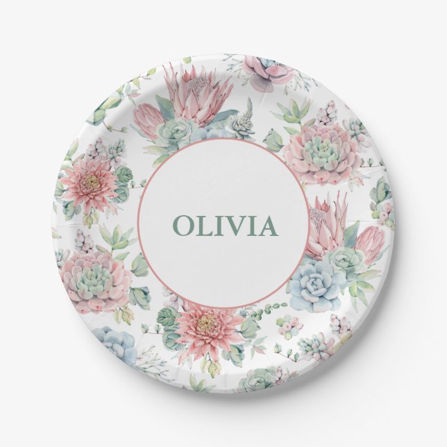 Assiettes En Carton Un bébé doux Fille pourpre & Baby shower rose Plaq (Devant)