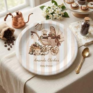 Assiettes En Carton Un bébé prépare du café Fête rustique pour la nais