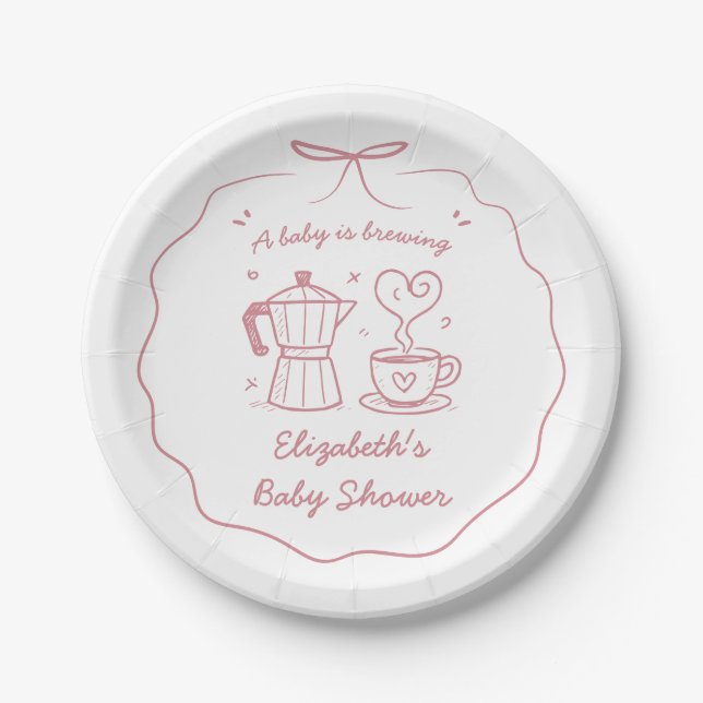 Assiettes En Carton Un bébé rose prépare du café (Devant)