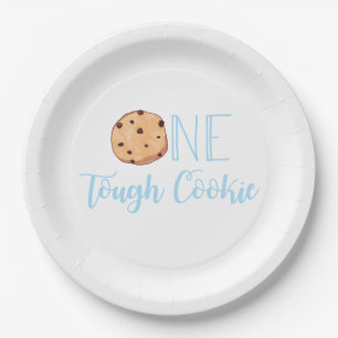 Assiettes En Carton Un biscuit dur bleu fête d'anniversaire