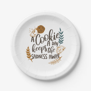 Assiettes En Carton Un biscuit par jour garde la tristesse en blanc