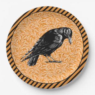 Assiettes En Carton Un Corbeau ou Corbeau Halloween orange et noir