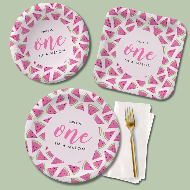 Assiettes En Carton Un dans un melon 1er anniversaire (One in a melon, first birthday paper plates and paper napkins with a fruity watermelon vibe!)