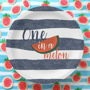Assiettes En Carton Un dans un Melon 1er anniversaire bébé garçon Bleu