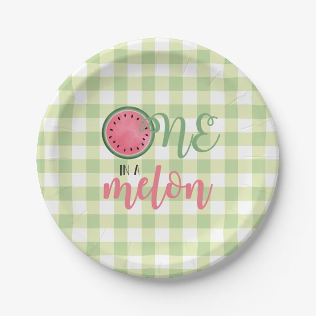 Assiettes En Carton Un dans un Melon Pastèque Premier Anniversaire (Devant)