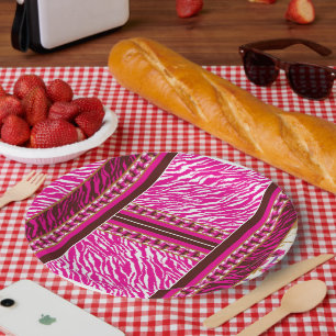 Assiettes En Carton Un doux motif de fleurs rose et blanche, avec grâc