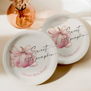 Assiettes En Carton Un doux petit Baby shower Citrouille rose Bow