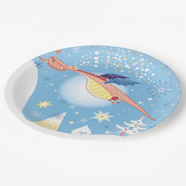 Assiettes En Carton Un dragon de Noël (Angle)