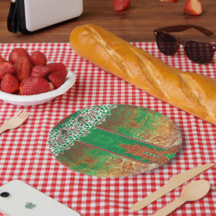 Assiettes En Carton Un foulard indien magnifiquement conçu en vert et