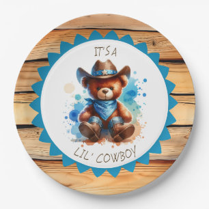 Assiettes En Carton Un garçon   Le Baby shower du garçon Cowboy Teddy 