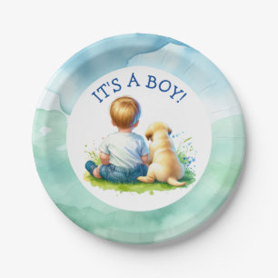 Assiettes En Carton Un garçon Un bébé et son Baby shower de chien