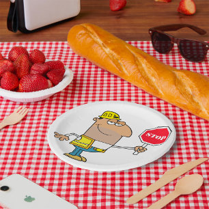 Assiettes En Carton Un Homme Avec Un Signe Stop
