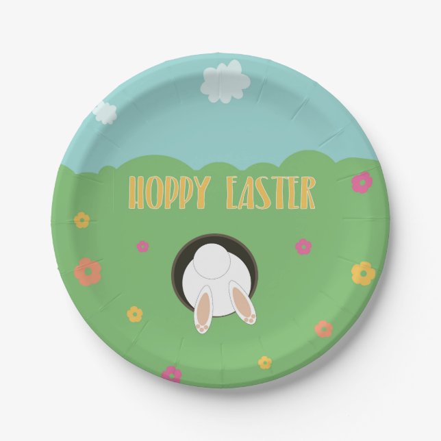 Assiettes En Carton Un jeu de mots amusant Hoppy Pâques avec lapin bla (Devant)