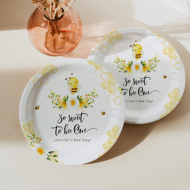 Assiettes En Carton Un jour d'abeille 1er anniversaire tellement doux  (Créateur téléchargé)