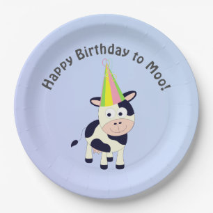 Assiettes En Carton Un joyeux anniversaire à la vache du Moo Cute Par