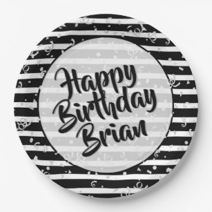 Assiettes Joyeux Anniversaire Noir Blanc Zazzle Fr