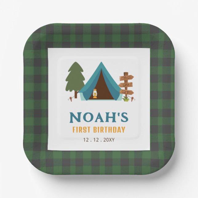 Assiettes En Carton Un Joyeux Camper Boys Premier anniversaire (Recto)