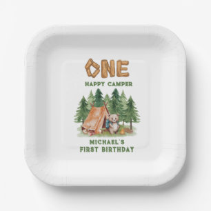 Assiettes En Carton Un Joyeux Camper Woodland Watercolor 1er anniversa