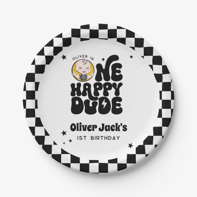 Assiettes En Carton Un joyeux Mec 1er anniversaire (Devant)