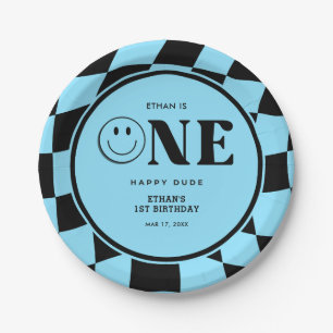 Assiettes En Carton Un joyeux mec Happy Face Blue garçon 1er anniversa