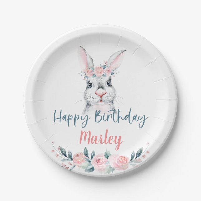 Assiettes En Carton Un lapin a un anniversaire, n'importe quelle fête  (Devant)