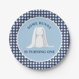 Assiettes En Carton Un lapin est un bleu En vichy anniversaire
