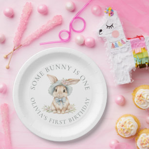 Assiettes En Carton Un lapin est un texte courbe 1er fête d'anniversai