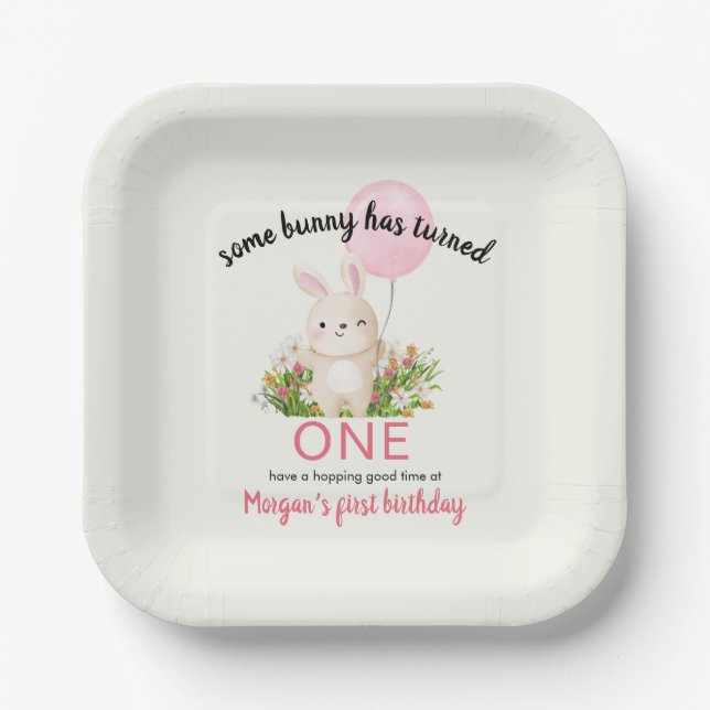 Assiettes En Carton Un Lapin Est Une Simple Mignonne Filles 1Er Annive (Recto)