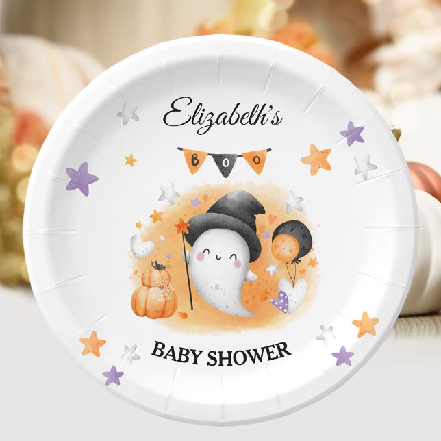 Assiettes En Carton Un Little Boo est presque attendu Baby shower d'Ha (A Little Boo is almost due Halloween Baby Shower Paper Plates)