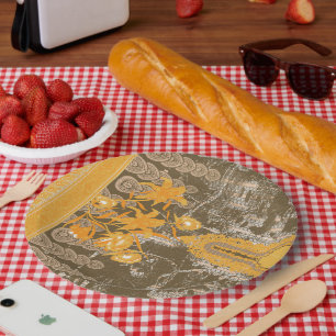Assiettes En Carton Un motif floral et foliaire orné sur un dos brun